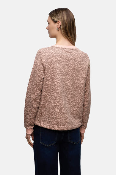 Multikleuren rondehals sweatshirt van STREET ONE met dierenprint en lichtroze afwerking, achterzijde.