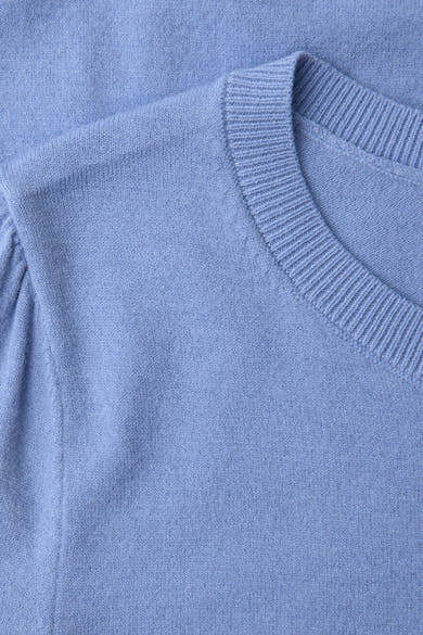 Ronde hals trui blauw van STREET ONE, in effen fijne brei met een geribde kraag.