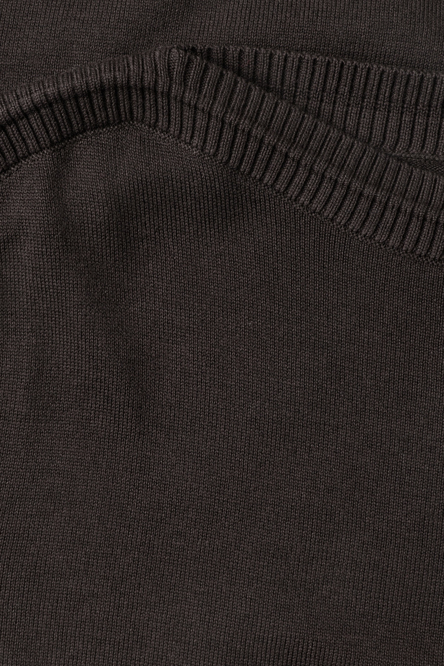 Brown crewneck sweater by STREET ONE, close-up showing ribbed neckline and fine knit texture.