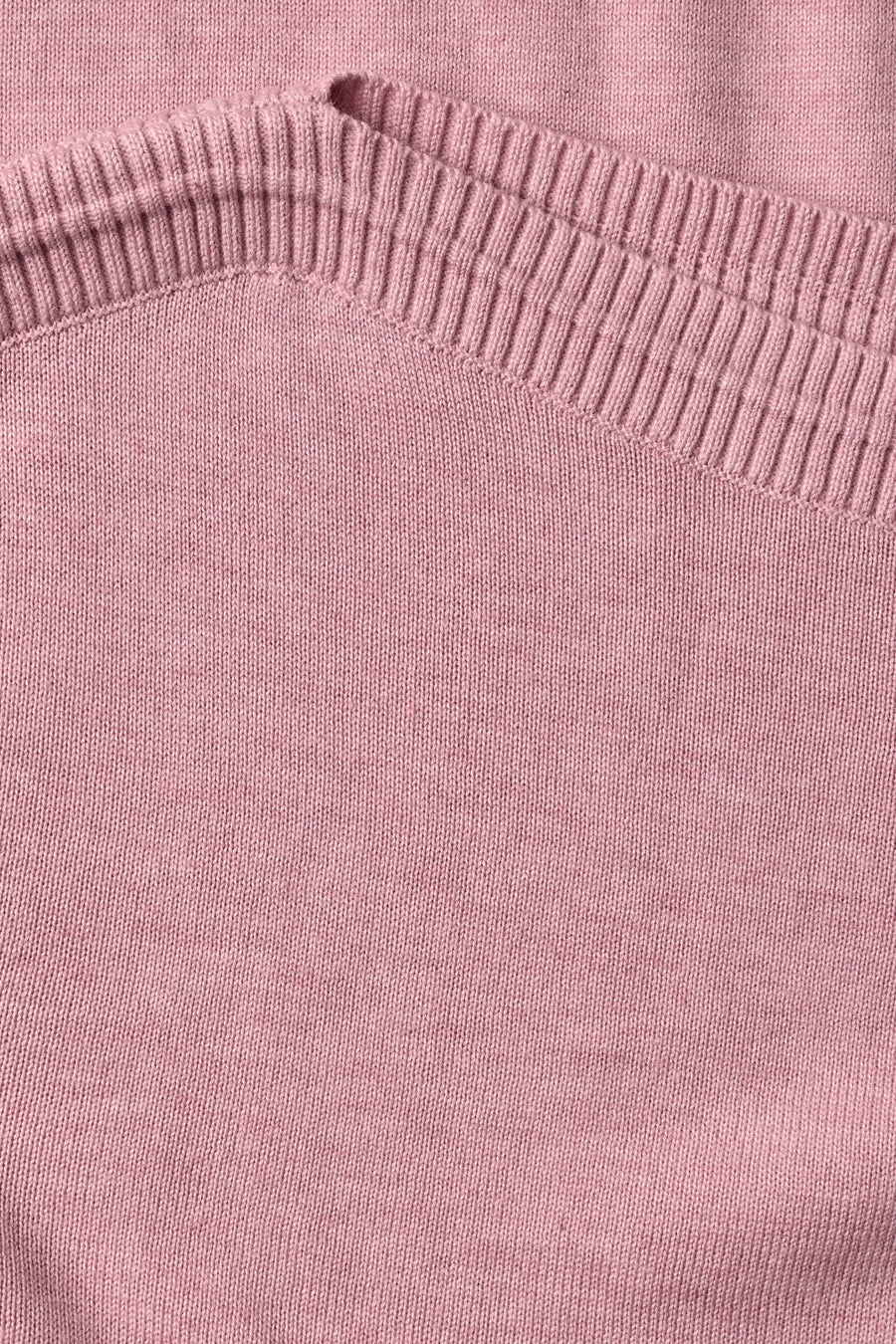 Pink round-neck sweater by STREET ONE, close-up showing ribbed neckline and fine knit texture