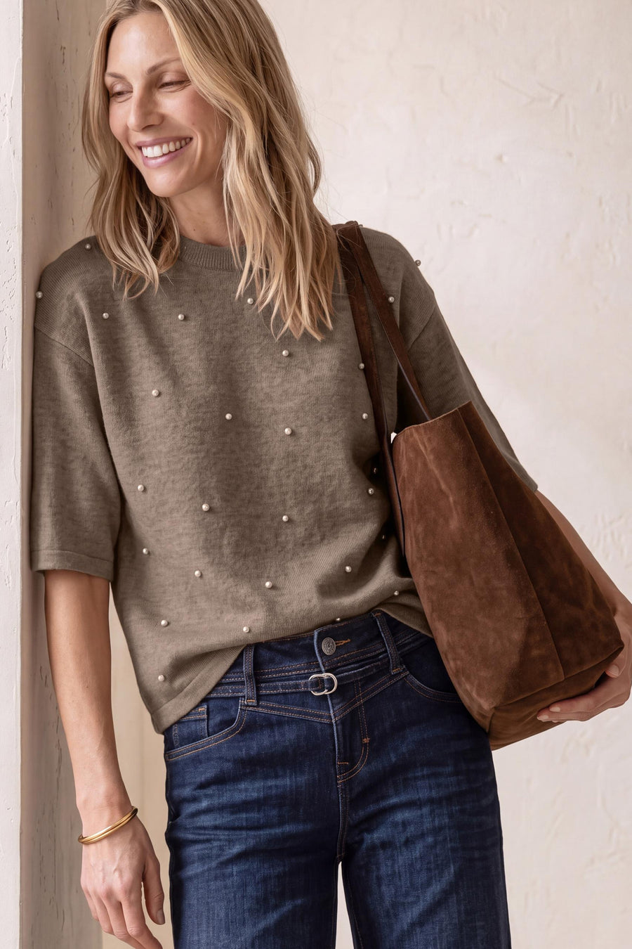 Pull col rond beige - STREET ONE