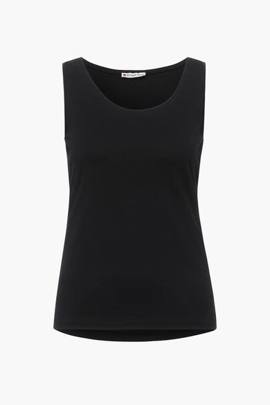 Zwart mouwloos T-shirt van Street One, klassieke pasvorm, op een witte achtergrond.