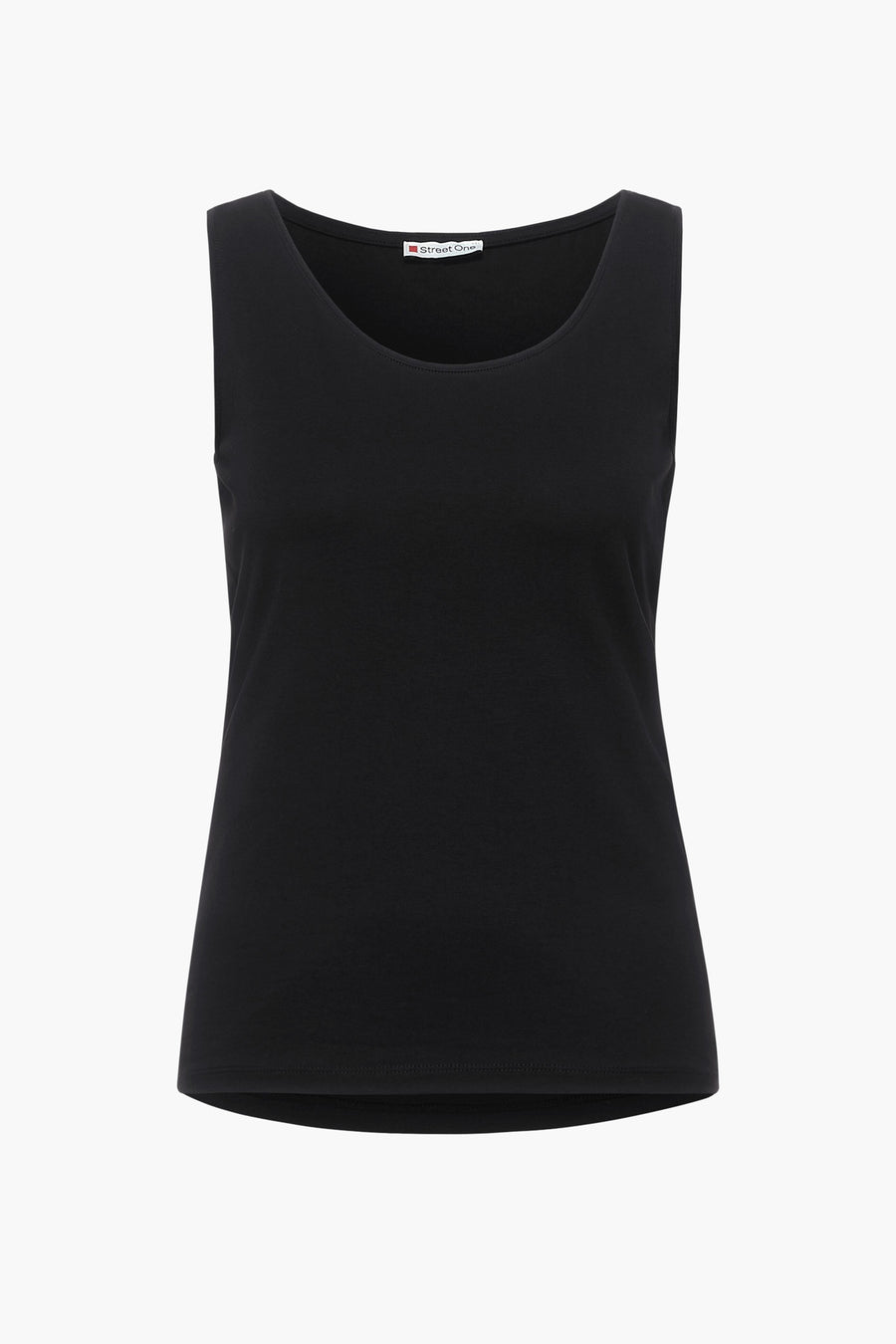 Zwart mouwloos T-shirt van Street One, klassieke pasvorm, op een witte achtergrond.