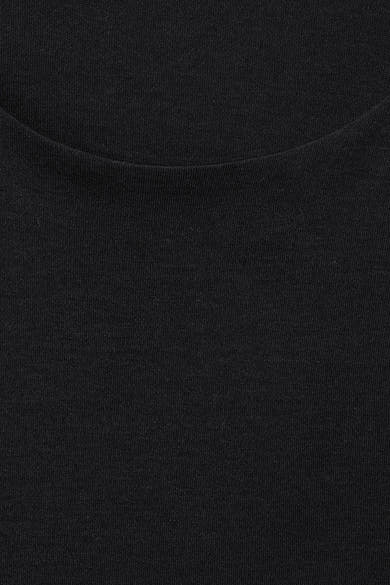 T-shirt noir de STREET ONE, en tissu texturé, avec un col rond classique.
