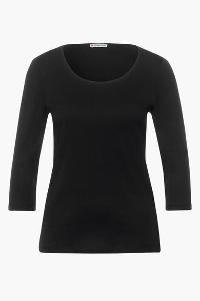 T-shirt noir à manches trois-quarts de Street One, uni avec encolure arrondie.