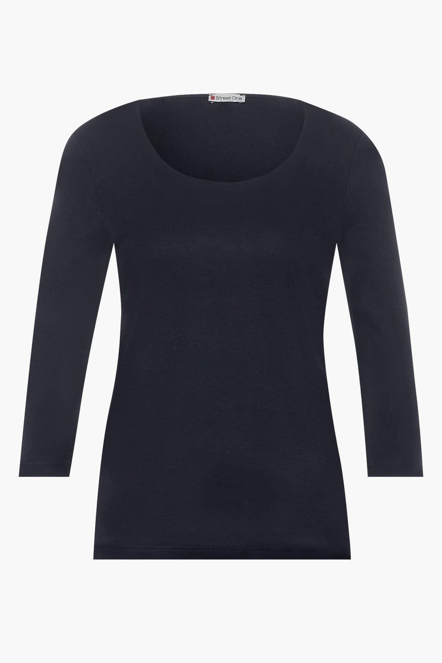Marineblauwe 3/4-mouwen T-shirt van Street One, effen op een witte achtergrond.