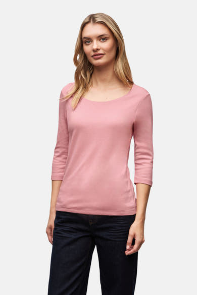 Roze T-shirt met 3/4 mouwen van STREET ONE, gedragen met een donkerblauwe jeans.