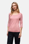 Roze T-shirt met 3/4 mouwen van STREET ONE, gedragen met een donkerblauwe jeans.