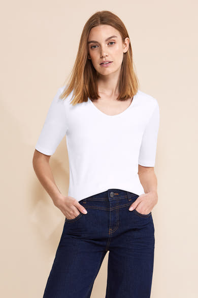 Wit T-shirt van STREET ONE, van effen jerseymateriaal, met een ronde hals.