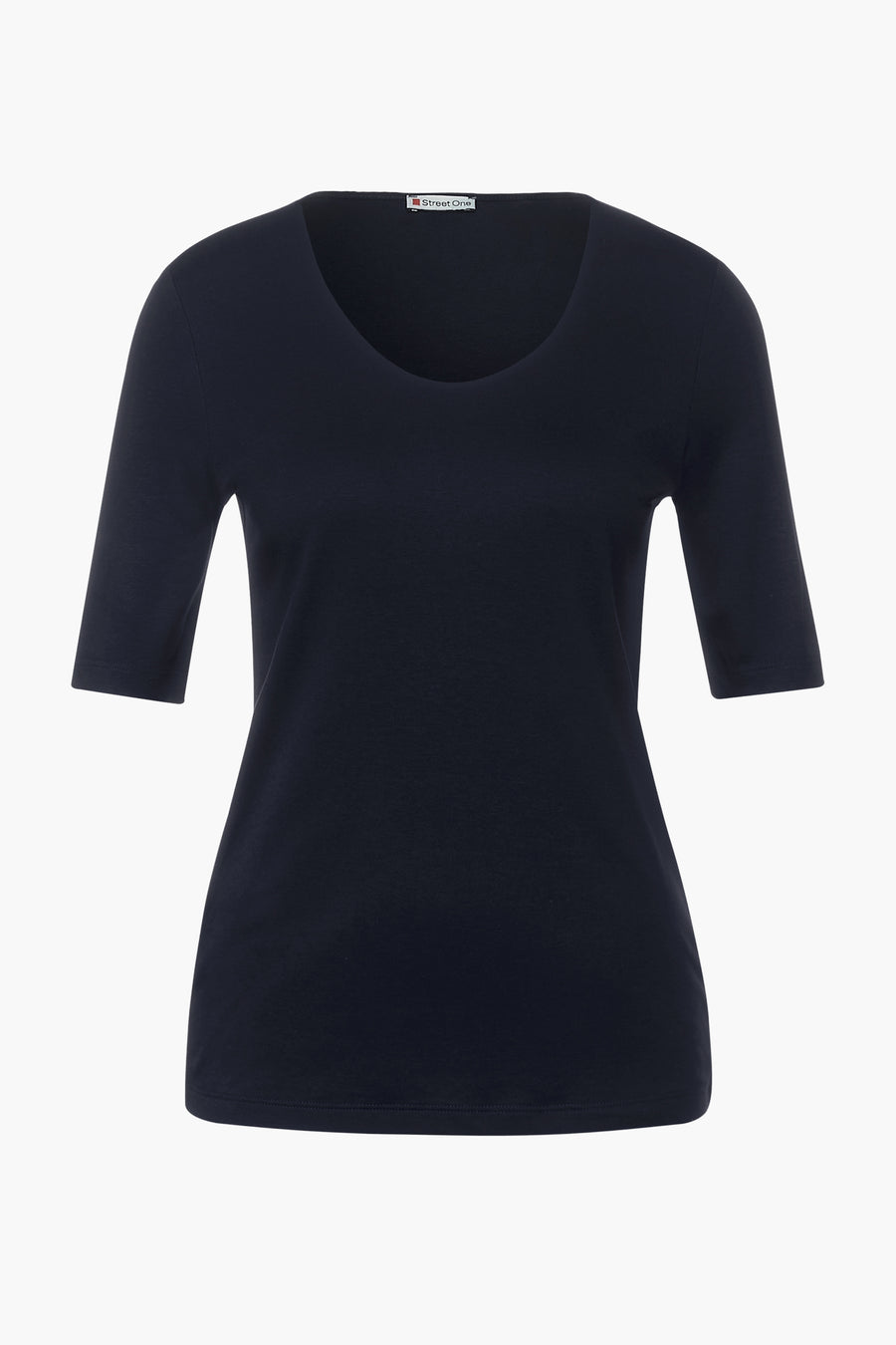 Top uni bleu de STREET ONE, à manches courtes et encolure arrondie.