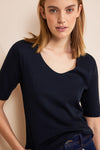 Top uni bleu de STREET ONE, met V-hals en korte mouwen.