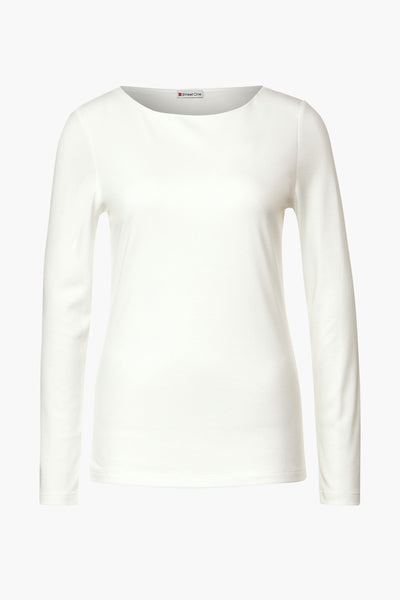 Top uni à manches longues blanc de Street One, coupe classique.