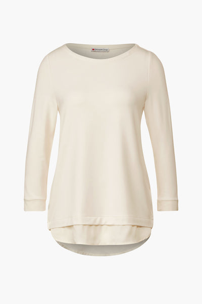 T-shirt beige à manches 3/4 de STREET ONE, avec un ourlet arrondi et superposé.