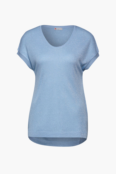Blauw T-shirt met korte mouwen van STREET ONE, met subtiele glinsterende details.