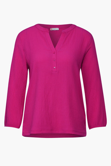 T-shirt rose texturé par STREET ONE avec manches longues et patte de boutonnage.