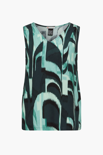 Groen mouwloos topje van Street One, met een turquoise en zwart abstract patroon.