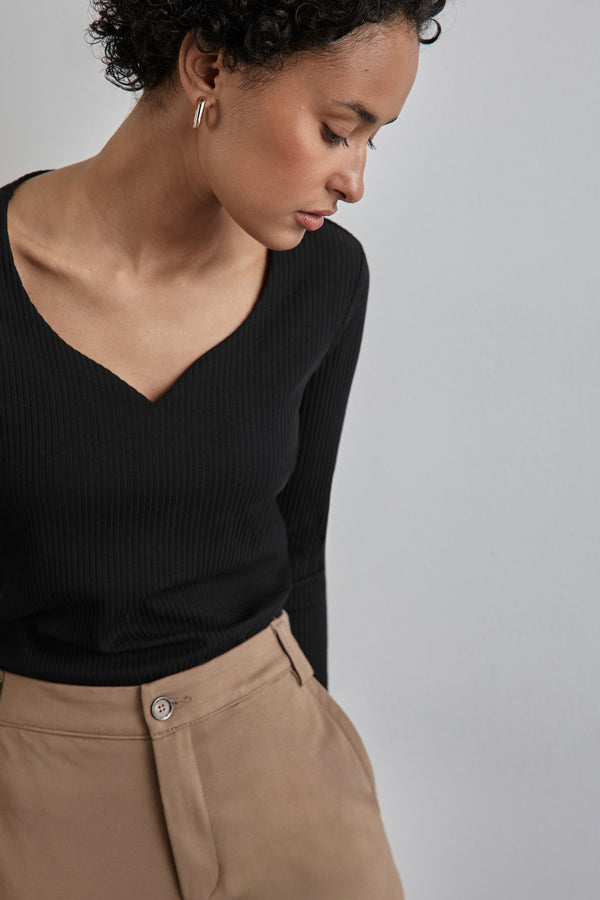 Top uni manches longues Noir - STREET ONE