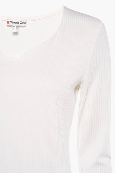 Ecru T-shirt met lange mouwen van Street One, in ribgebreide stof.