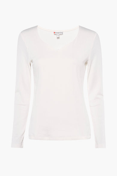 Ecru longsleeve T-shirt van Street One, in ribgebreide stof.