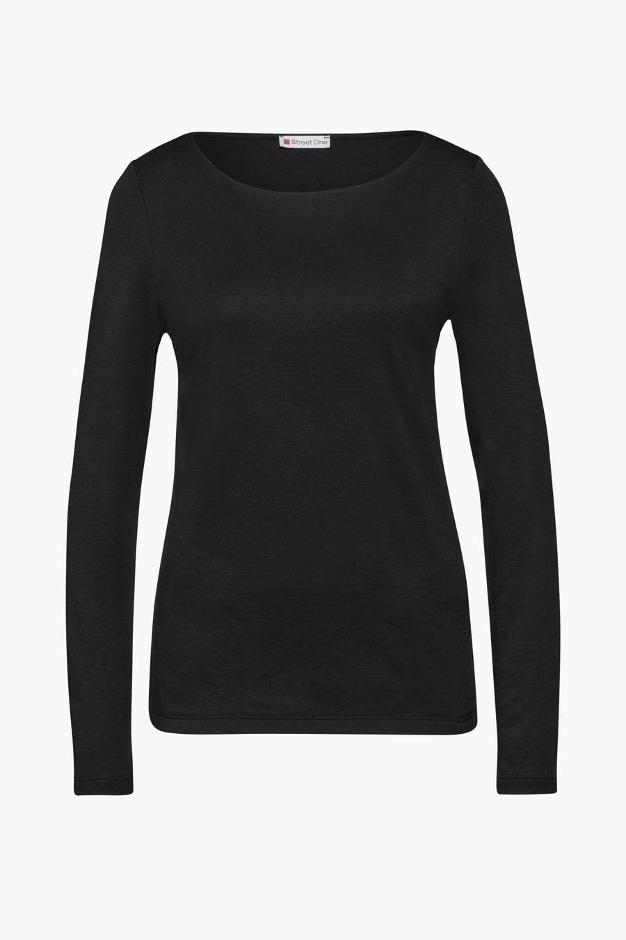 Zwart T-shirt met lange mouwen van Street One, effen en met boothals.