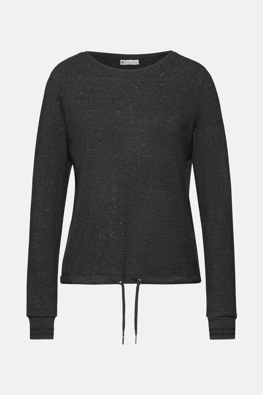 Grijs gemêleerd T-shirt met lange mouwen van Street One, met trekkoord in de taille en strepen op de manchetten.