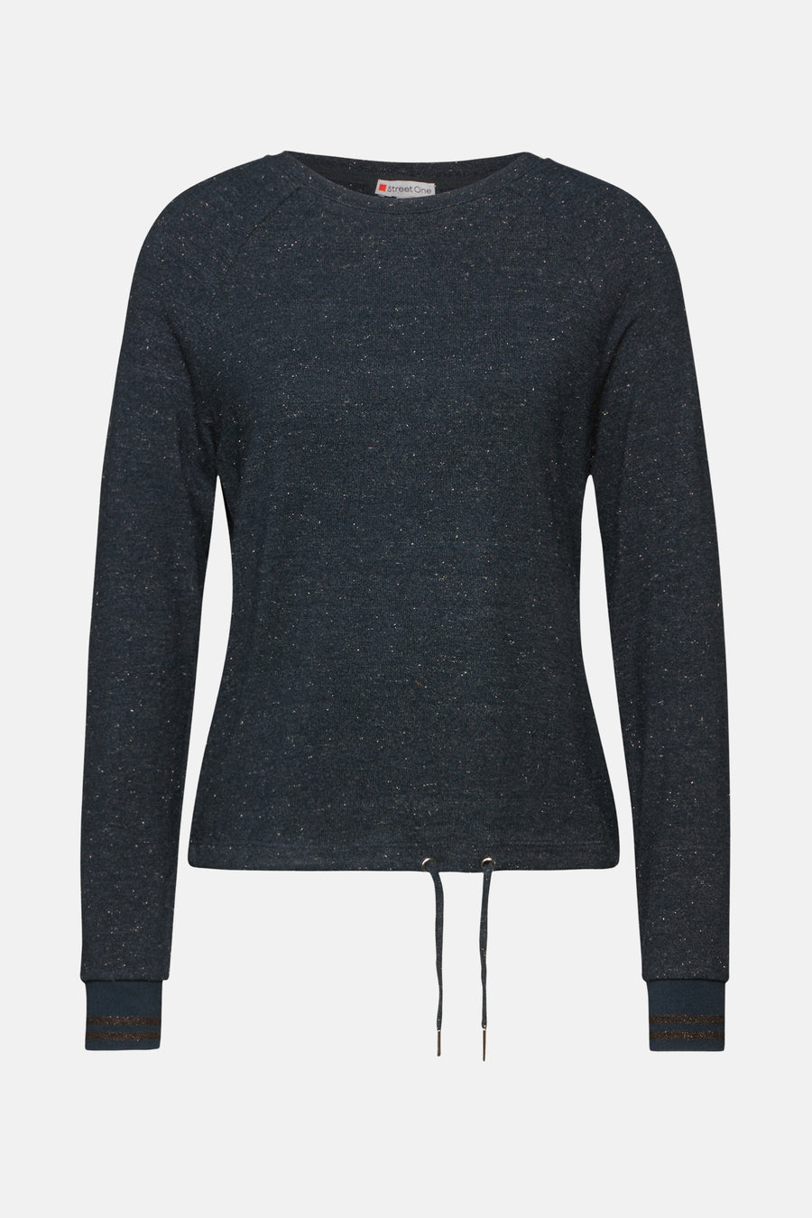 Turquoise top met lange mouwen van Street One met trekkoord aan de onderkant.