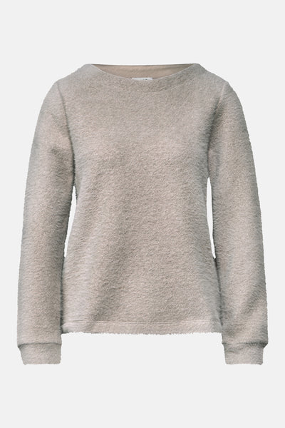 Pull col rond beige de Street One avec une texture bouclée douce et manches longues.
