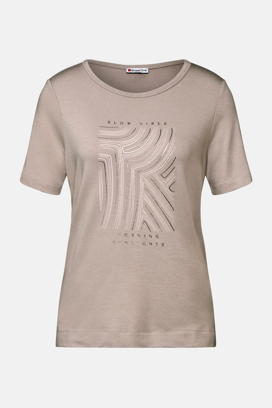 Top met korte mouwen in beige van STREET ONE, met grafische print en opschrift.