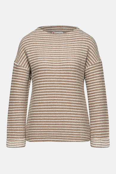 Beige gestreept T-shirt met lange mouwen van Street One, met een patroon van horizontale strepen.