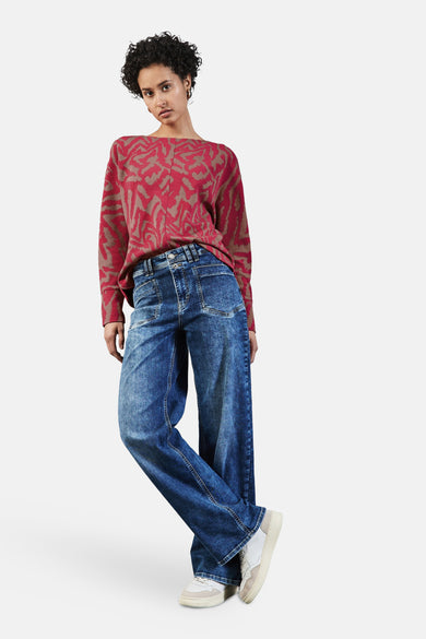 Rood lange mouw-shirt-shirt STREET ONE, met abstr ab abstr metget een een een.