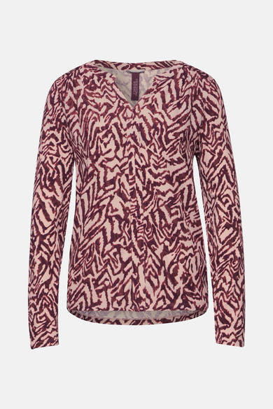 Multikleuren T-shirt met lange mouwen van STREET ONE, met abstract patroon in bordeauxrood en beige.