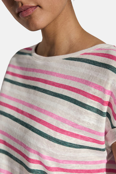 T-shirt à manches courtes multicolore de STREET ONE avec un motif à rayures horizontales roses et vertes.