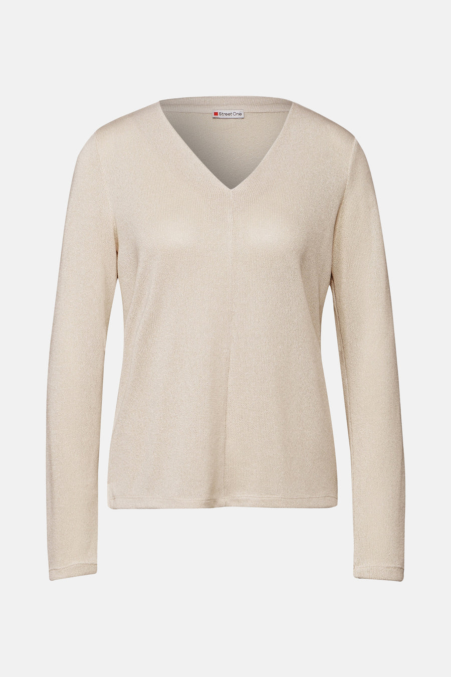 Top met lange mouwen beige van STREET ONE, met een fijne textuur en V-hals.