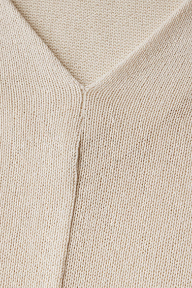 Top met lange mouwen beige van STREET ONE met een gebreid patroon en een V-hals.
