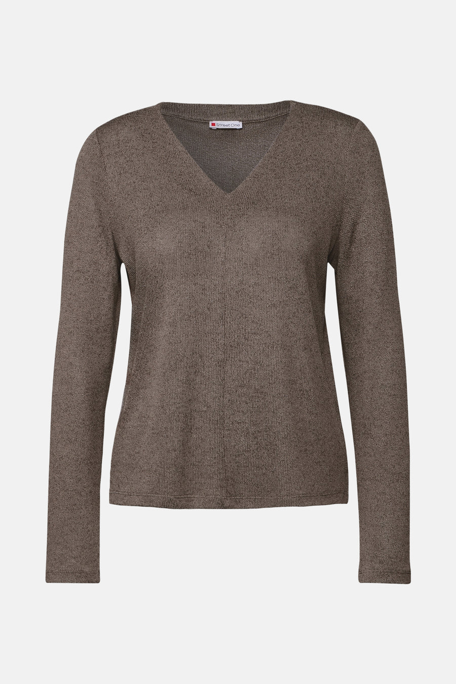 Top met lange mouwen bruin van Street One, in fijne breitechniek en met een discrete V-hals.