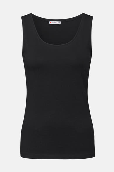 Zwart tanktop van STREET ONE, effen en aansluitend, met een ronde hals.