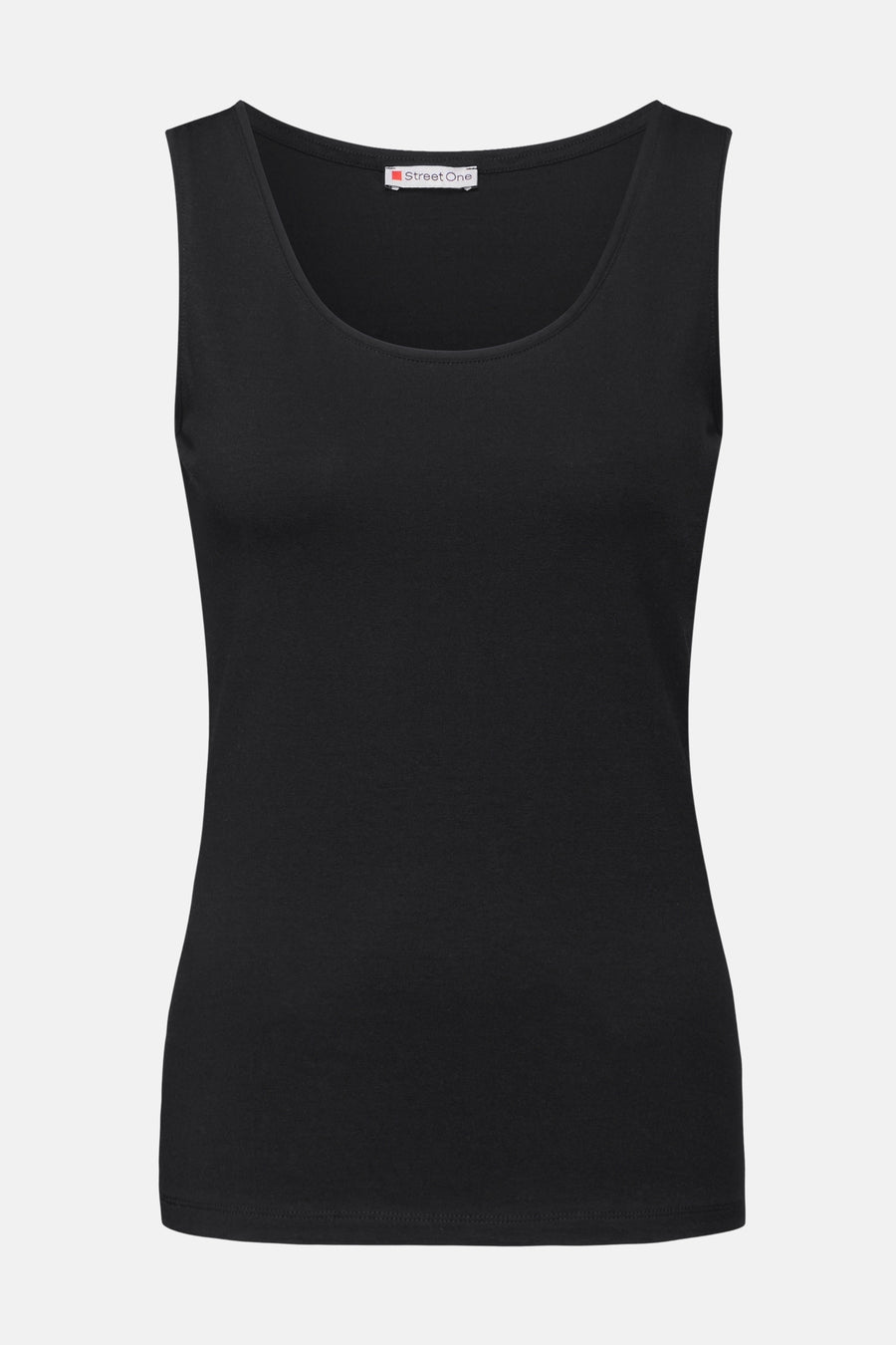 Zwart tanktop van STREET ONE, effen en aansluitend, met een ronde hals.