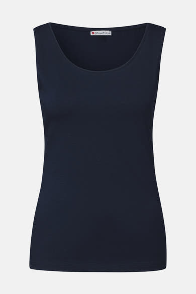 Blauwe tanktop van Street One, effen, met een wijde hals.