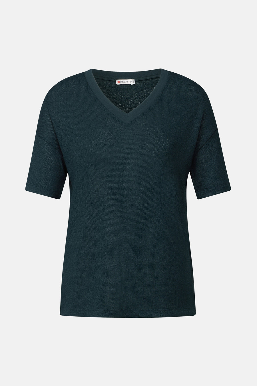 Groen T-shirt met korte mouwen van Street One, van fijne tricot met V-hals.