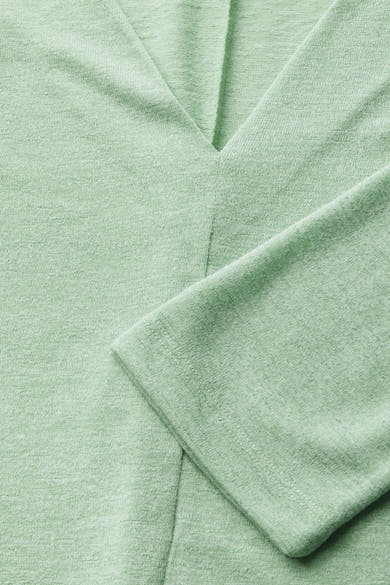 Top met lange mouwen groen van Street One, in textuurgebreid, met opgerolde lange mouwen.