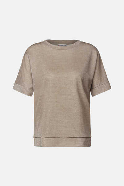 Top uni manches courtes beige de Street One, avec des manches à revers.