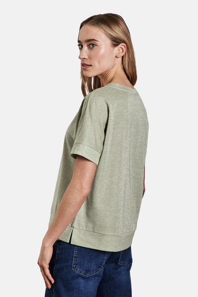 Top met korte mouwen groen van STREET ONE gedragen met een blauwe jeans.