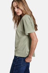 Top met korte mouwen groen van STREET ONE, gedragen met een donkerblauwe jeans.
