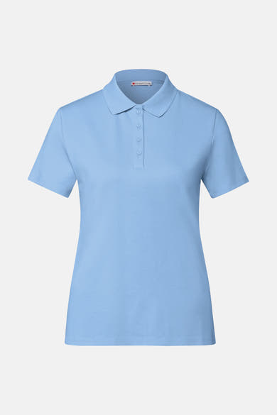 Polo bleu par Street One, coupe classique avec patte de boutonnage.