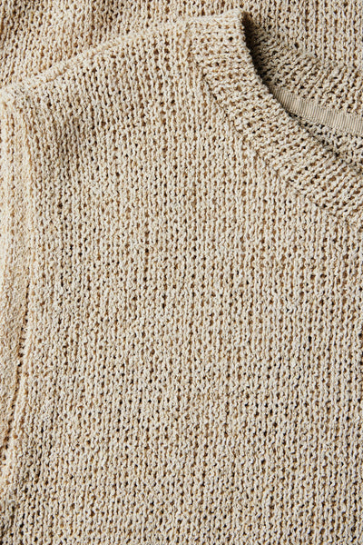 Top sans manches beige de STREET ONE en maille ajourée, détail du col et texture tricotée.