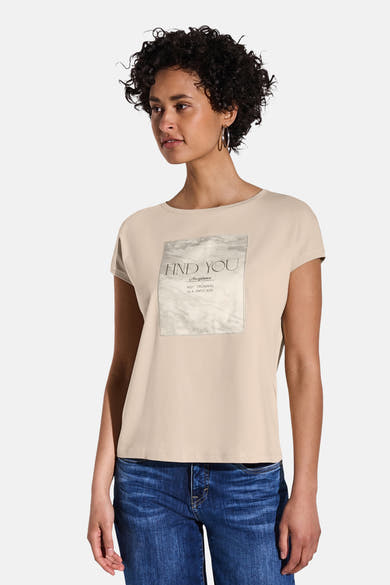 Beige T-shirt met korte mouwen van Street One, met vierkante print op de voorkant.