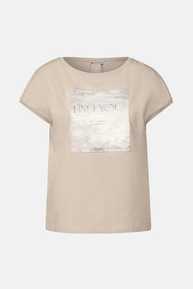 Beige T-shirt met korte mouwen van Street One met een vierkante print.