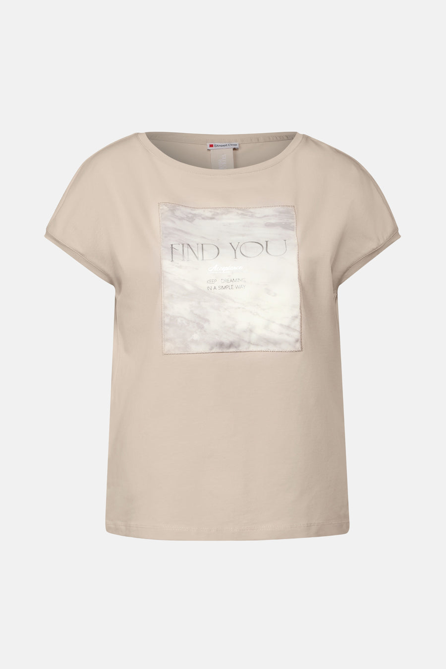 Beige T-shirt met korte mouwen van Street One met een vierkante print.
