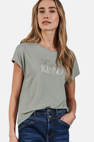 Top eenkent-shirt verten Street One Street een hoge taille en en eenbruen.
