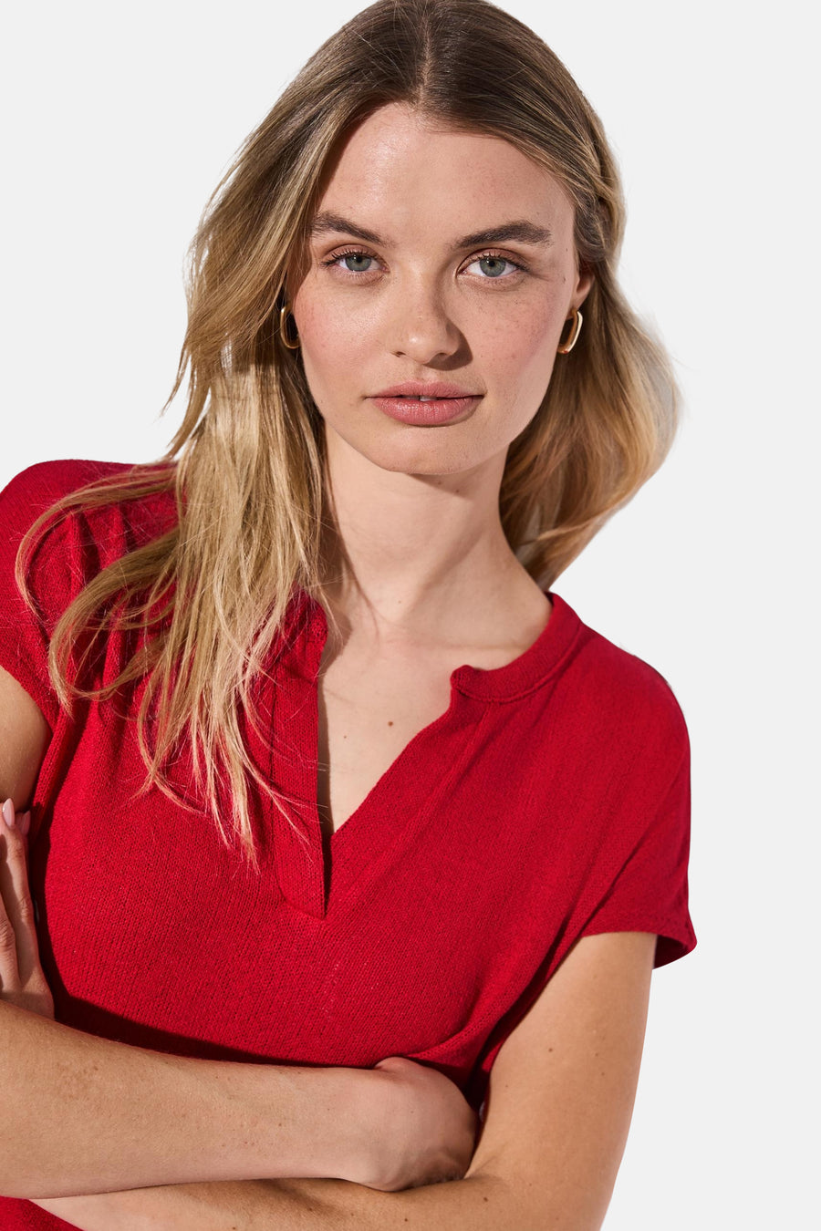 Top met korte mouwen rood van Street One, met wijde hals en korte mouwen.